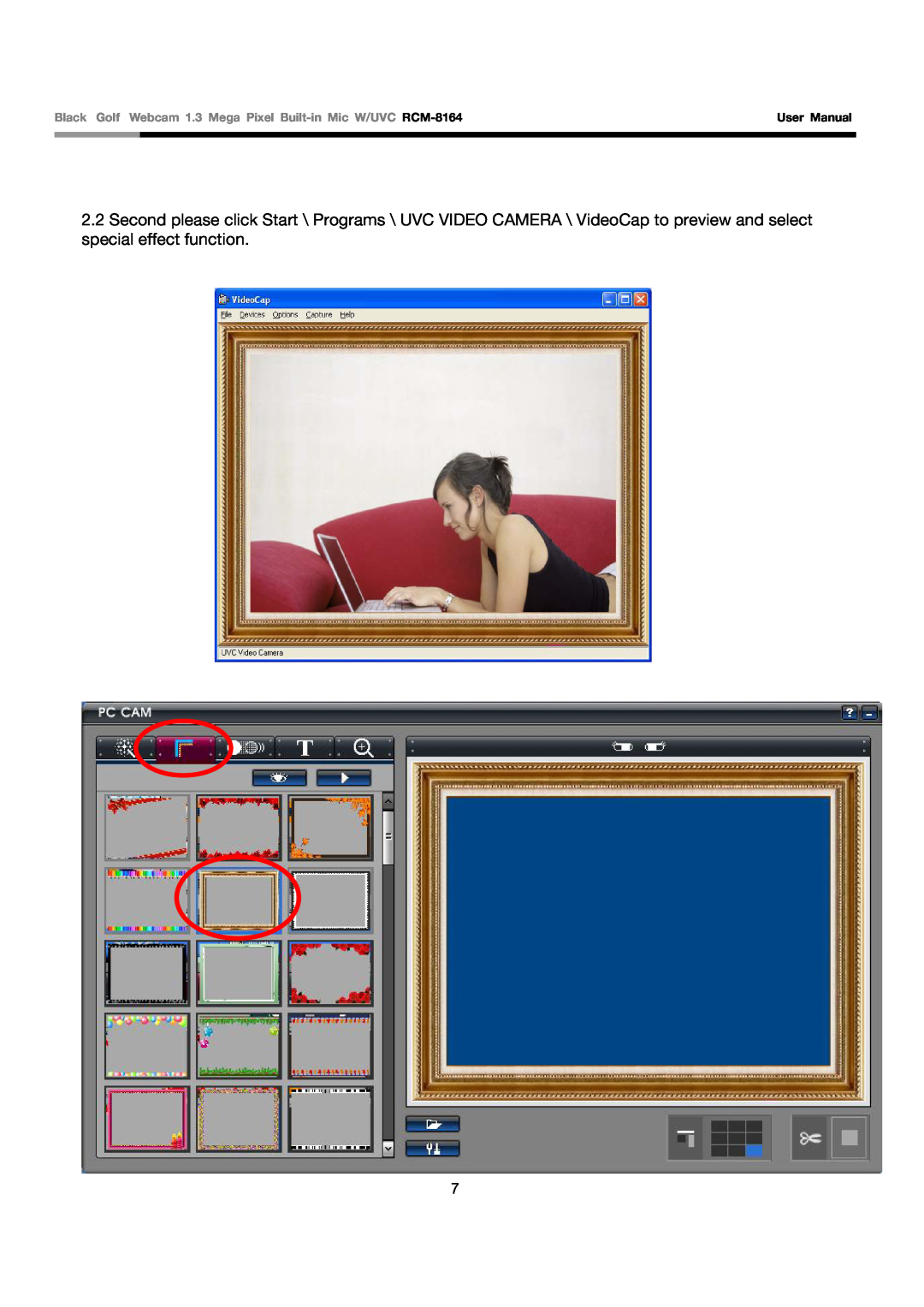 Rosewill user manual Black Golf Webcam 1.3 Mega Pixel Built-in Mic W/UVC RCM-8164, User Manual 