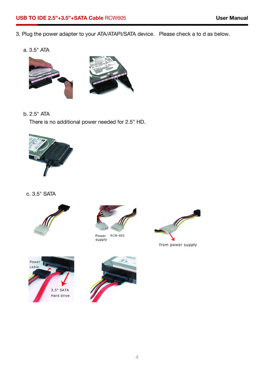 Rosewill RCW-605 user manual USB to IDE 2.5+3.5+SATA Cable RCW605 