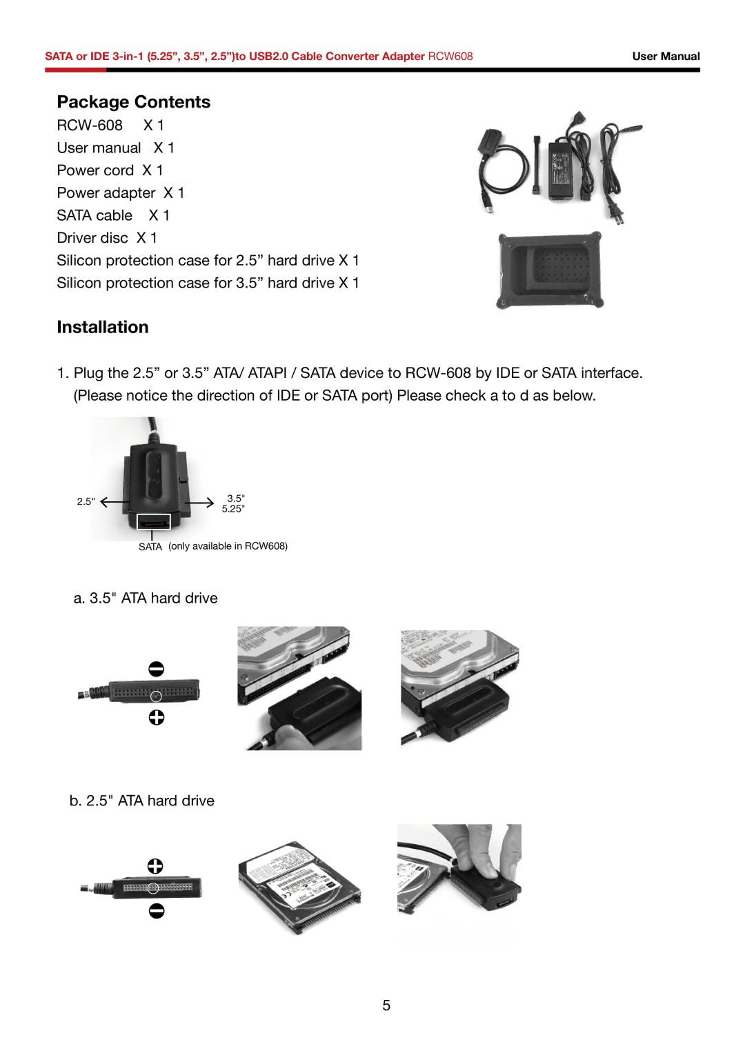 Rosewill RCW608 user manual Package Contents, Installation 