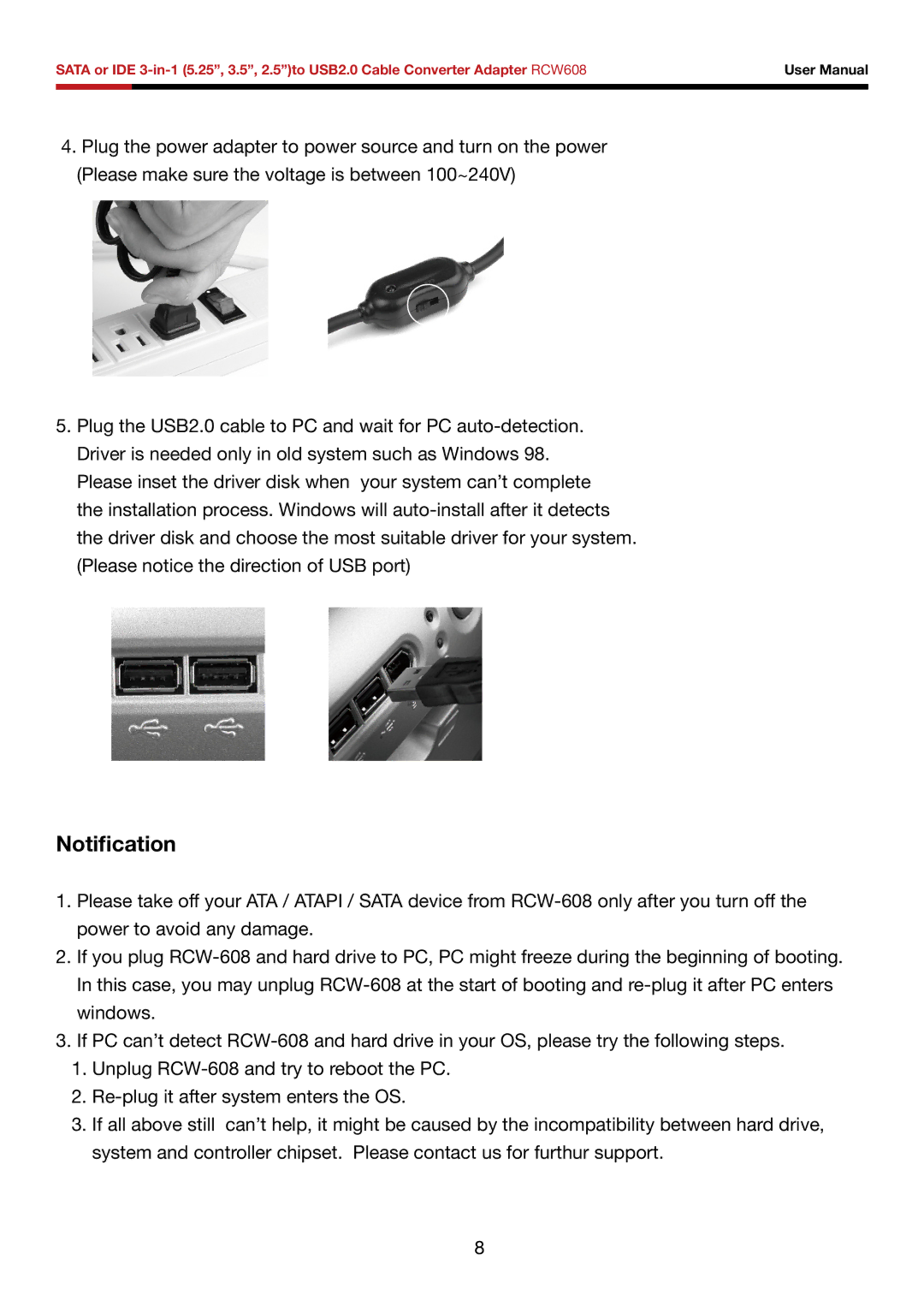 Rosewill RCW608 user manual Notification 