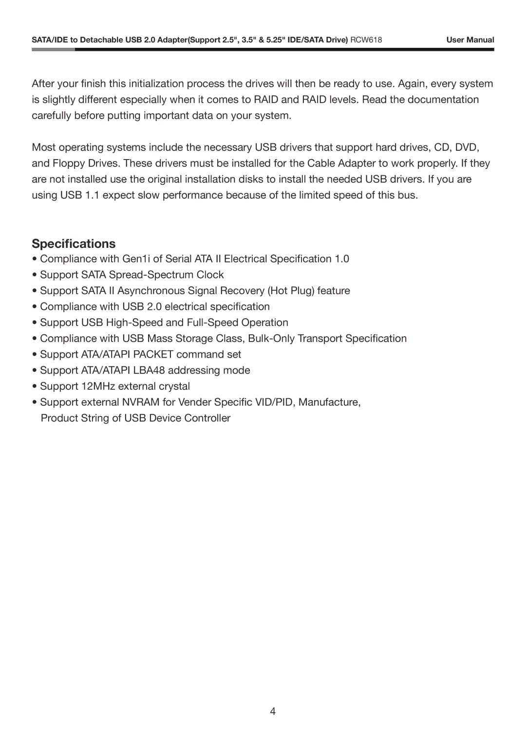 Rosewill RCW618 user manual Specifications 