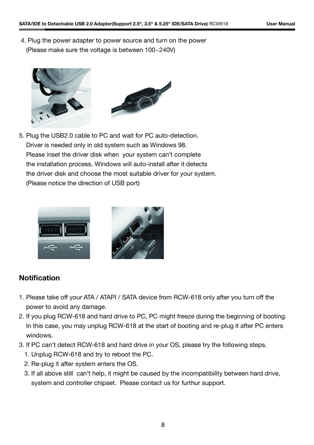 Rosewill RCW618 user manual Notification 