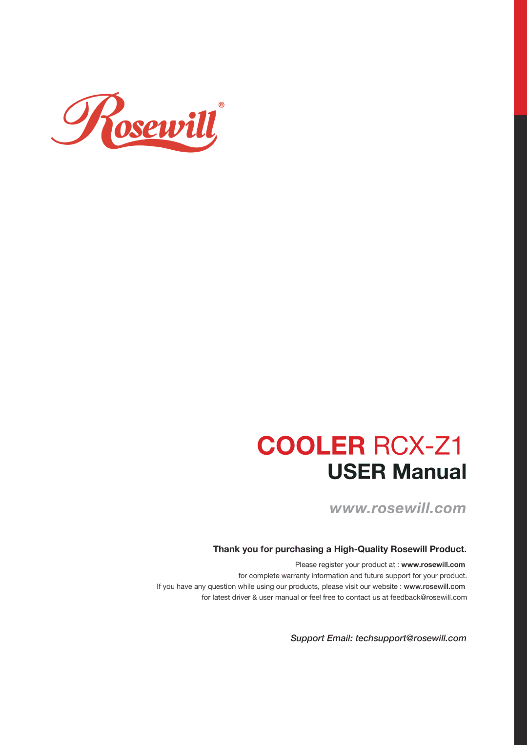 Rosewill user manual Cooler RCX-Z1, Thank you for purchasing a High-Quality Rosewill Product 