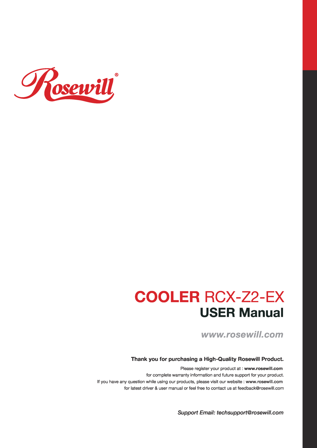 Rosewill user manual COOLER RCX-Z2-EX, USER Manual, Thank you for purchasing a High-Quality Rosewill Product 