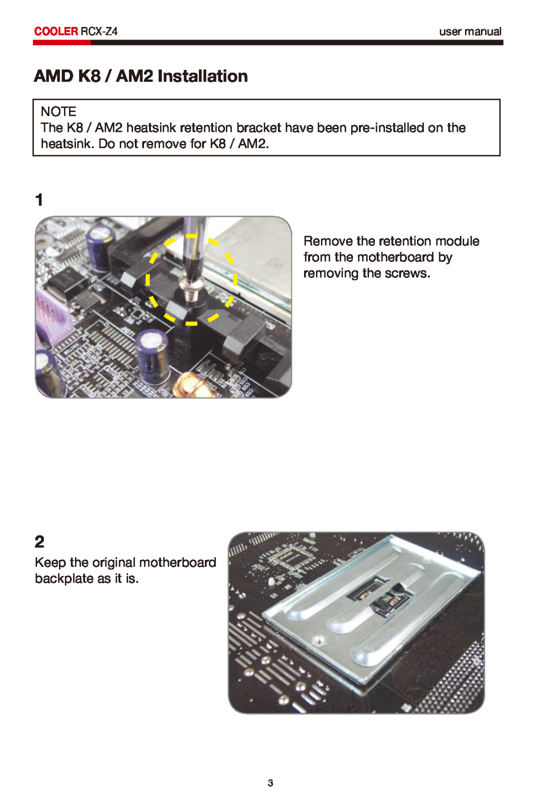 Rosewill RCX-Z4 user manual AMD K8 / AM2 Installation 