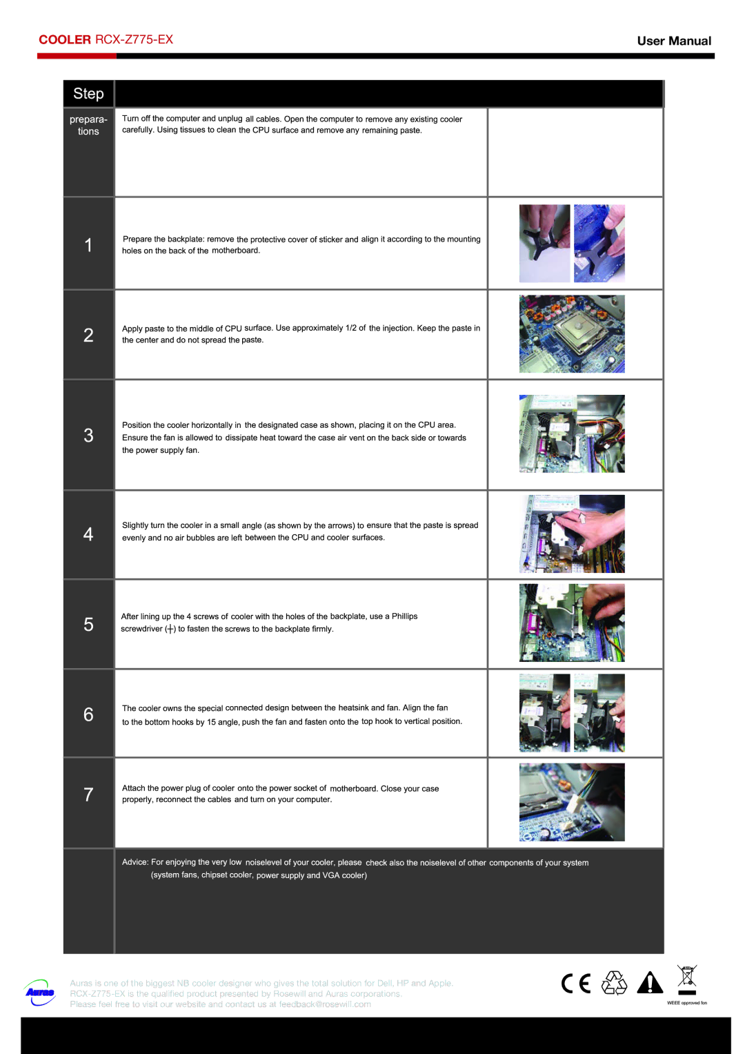 Rosewill RCX-Z755-EX user manual Cooler RCX-Z775-EX 