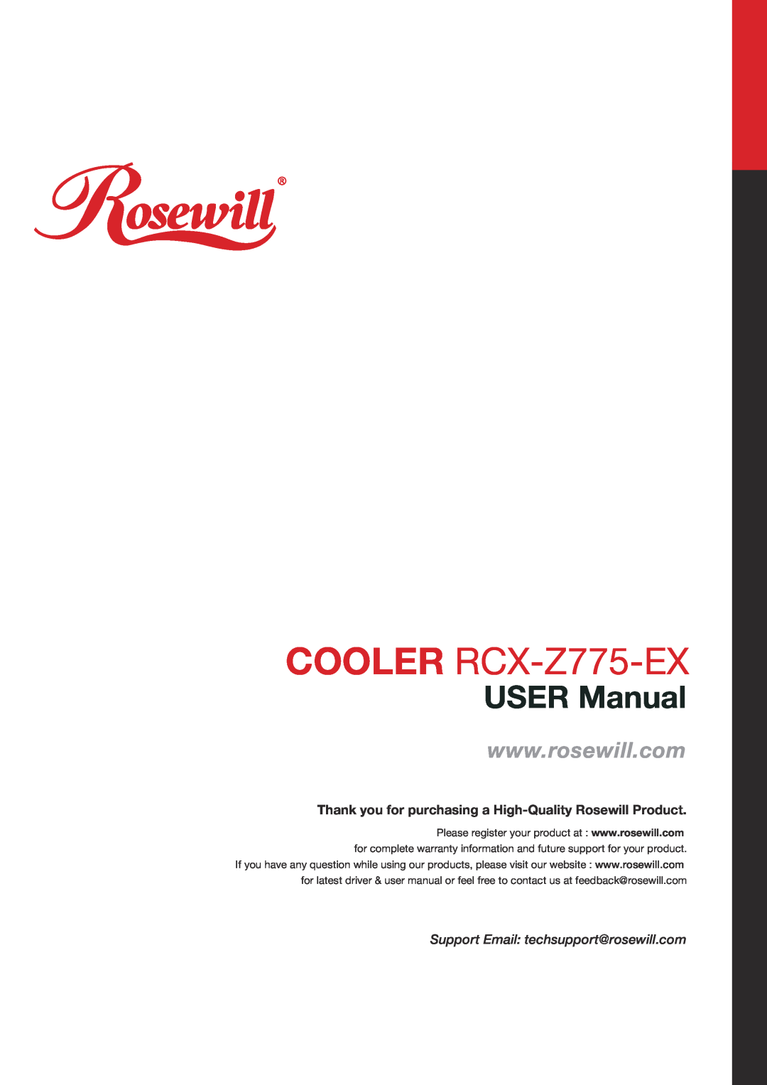 Rosewill RCX-Z755-EX user manual COOLER RCX-Z775-EX, Thank you for purchasing a High-Quality Rosewill Product 