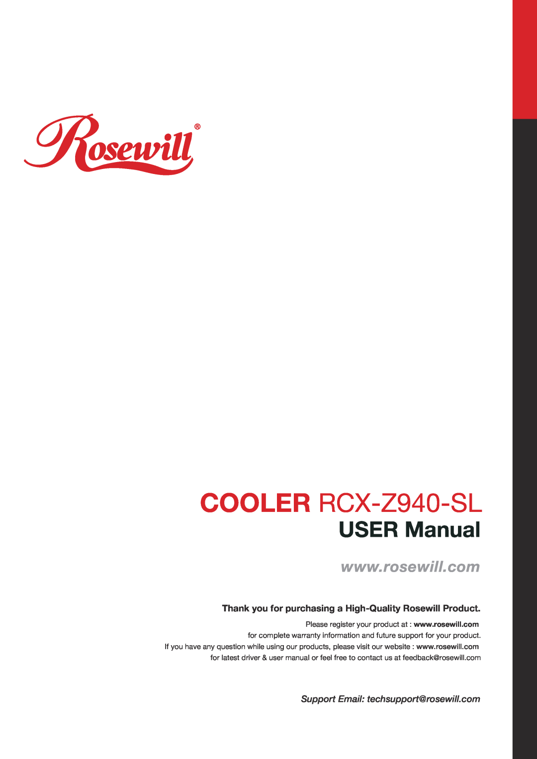 Rosewill user manual COOLER RCX-Z940-SL, USER Manual, Thank you for purchasing a High-Quality Rosewill Product 