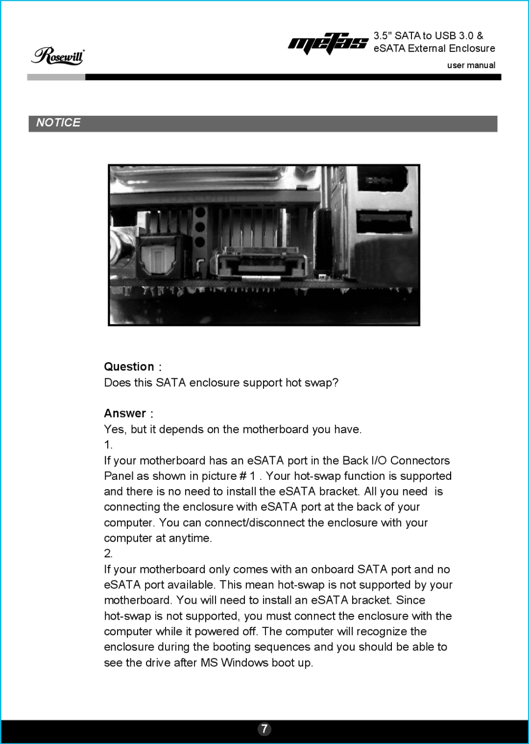 Rosewill RDEE-11001 user manual Sata to USB 