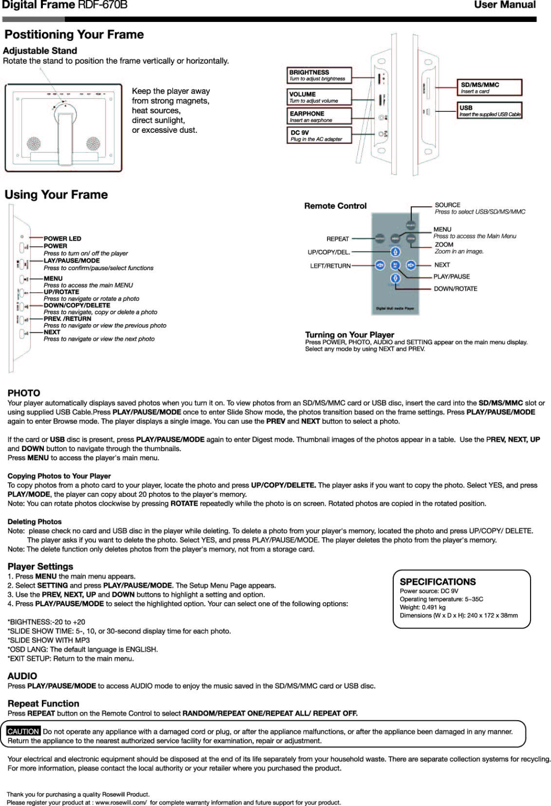 Rosewill RDF-670B manual 