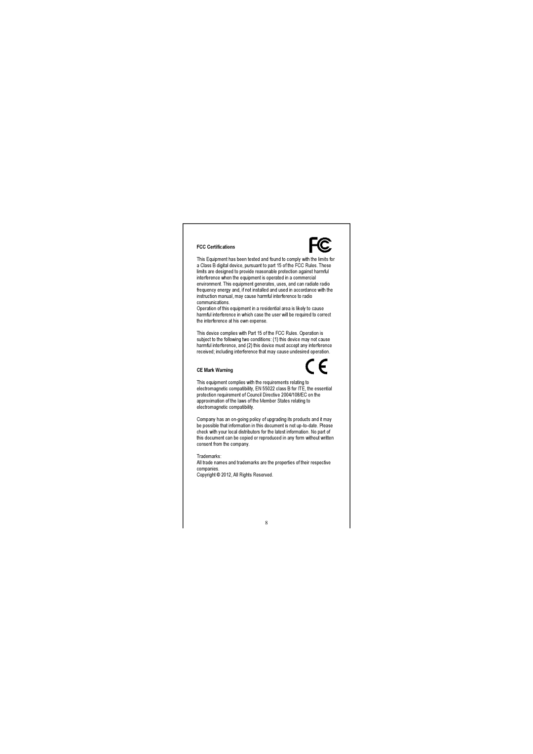 Rosewill RFS-105, RFS-108 manual FCC Certifications 