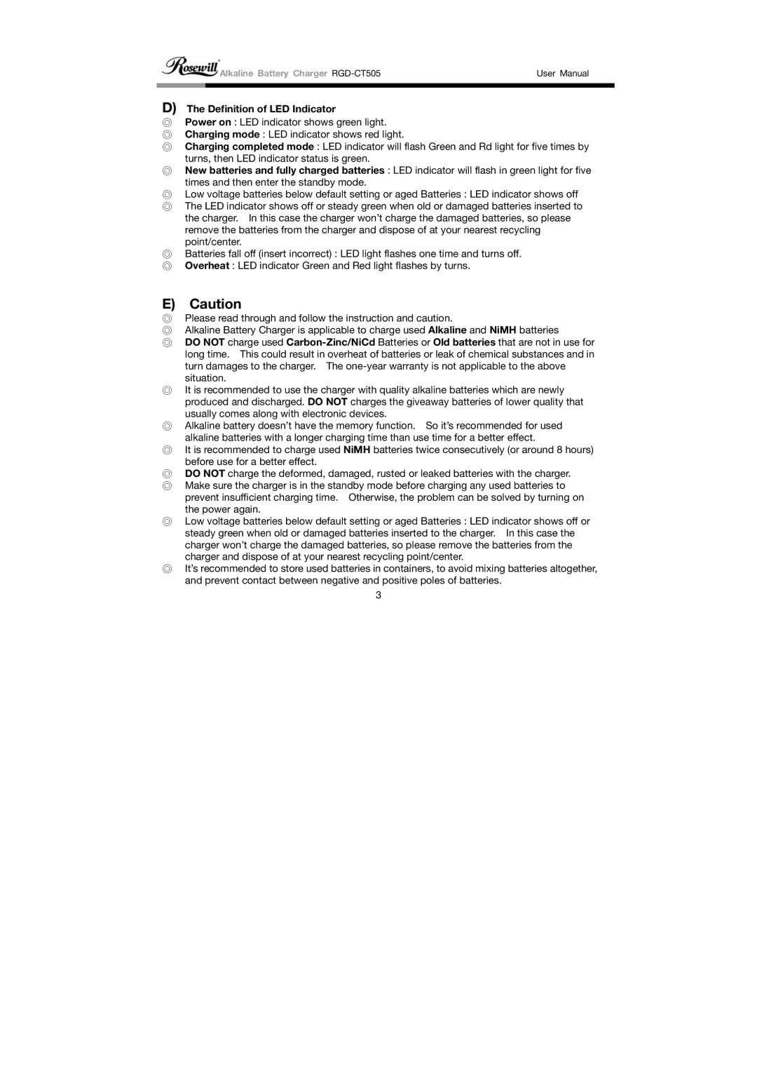 Rosewill RGD-CT505 user manual Definition of LED Indicator 