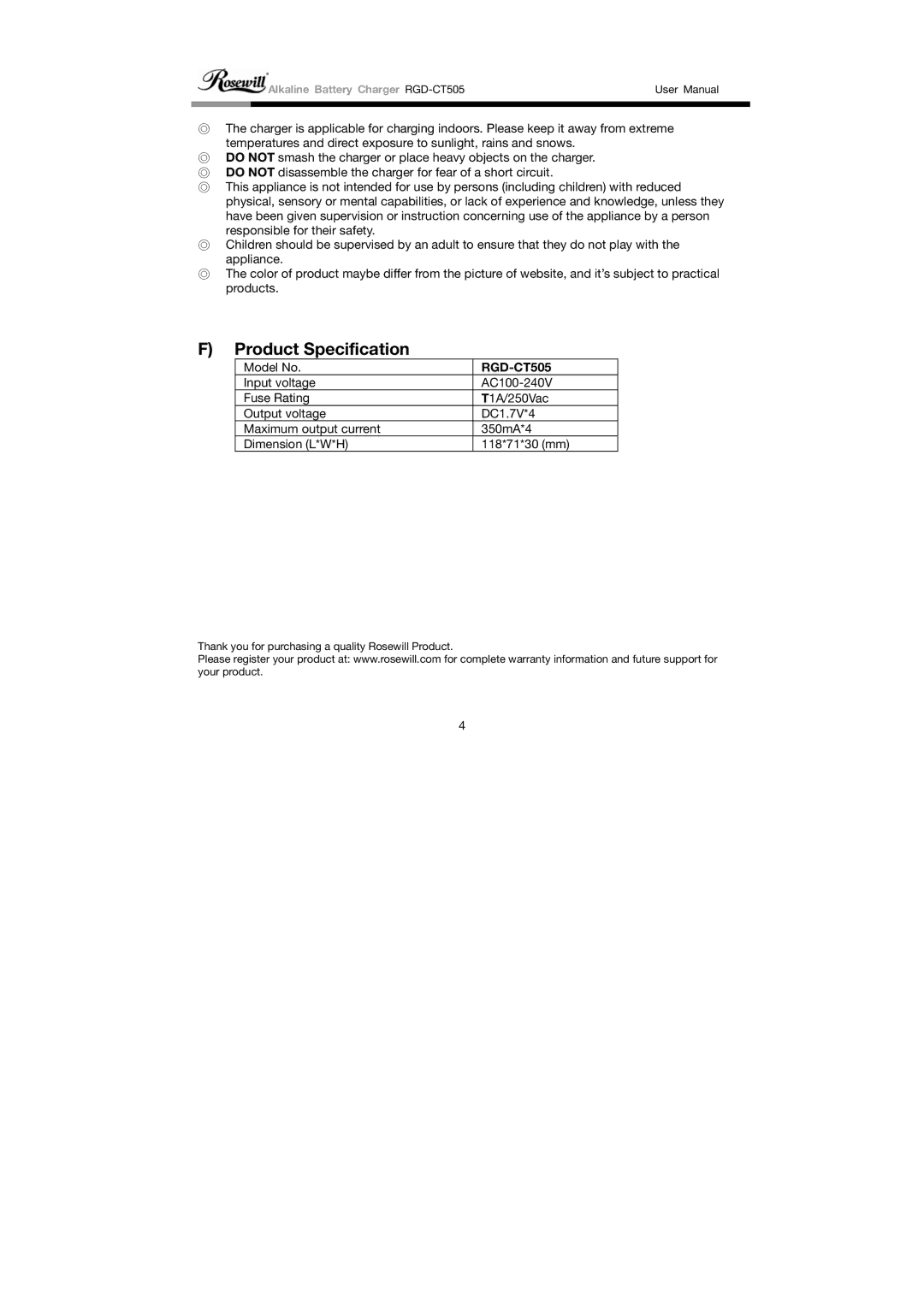 Rosewill RGD-CT505 user manual Product Specification 