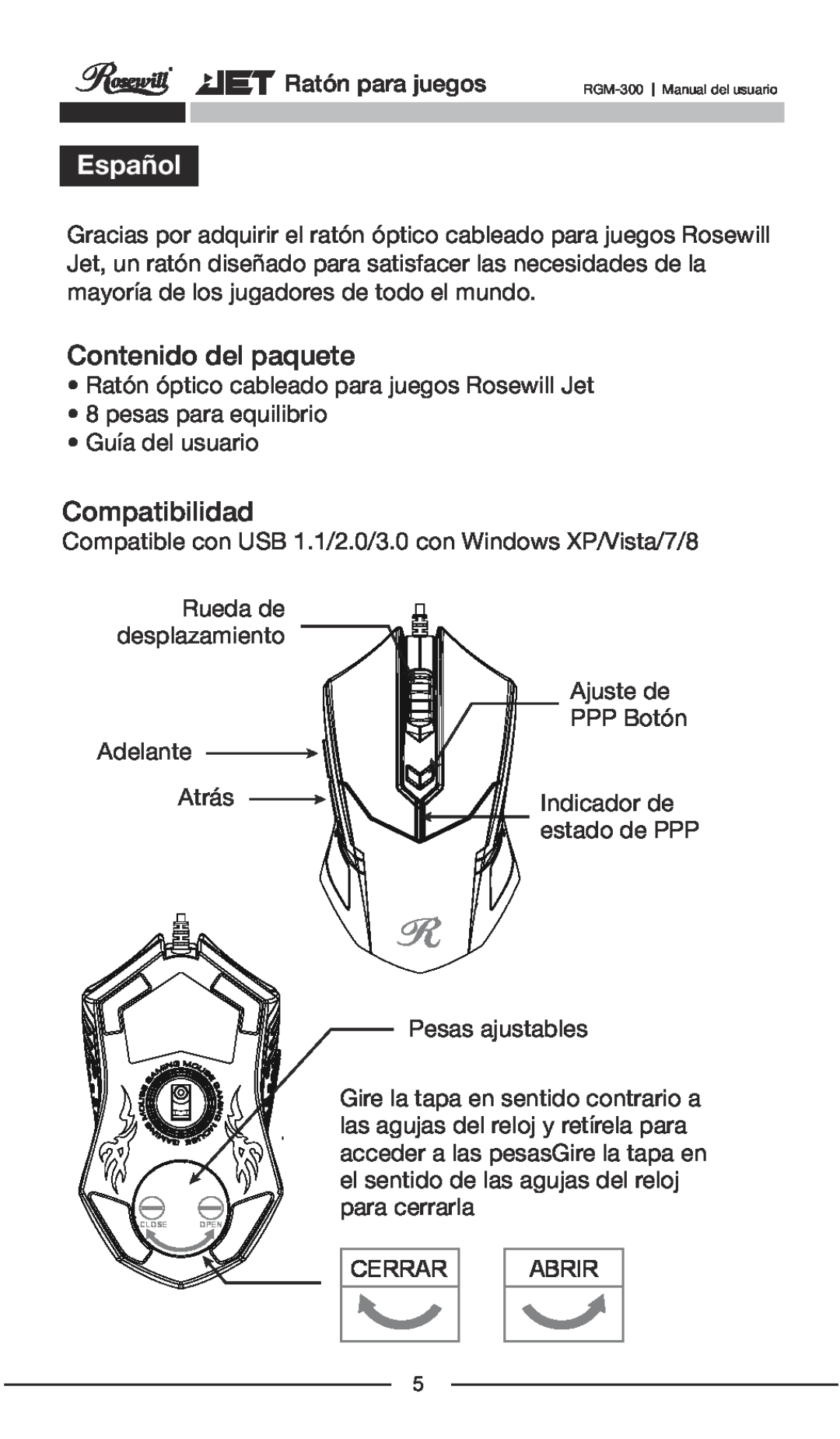 Rosewill RGM-300 user manual Español, Contenido del paquete, Compatibilidad 