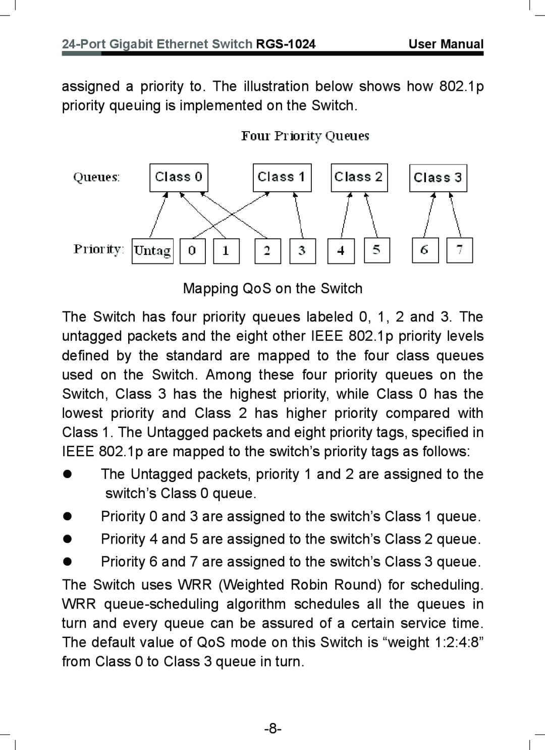 Rosewill RGS-1024 user manual Mapping QoS on the Switch 