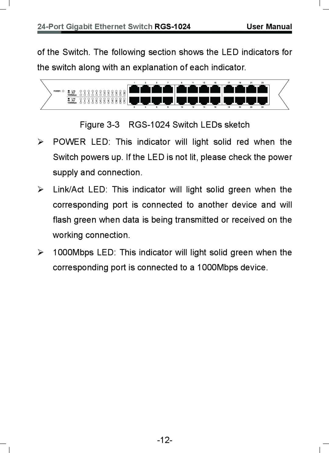 Rosewill user manual Port Gigabit Ethernet Switch RGS-1024 