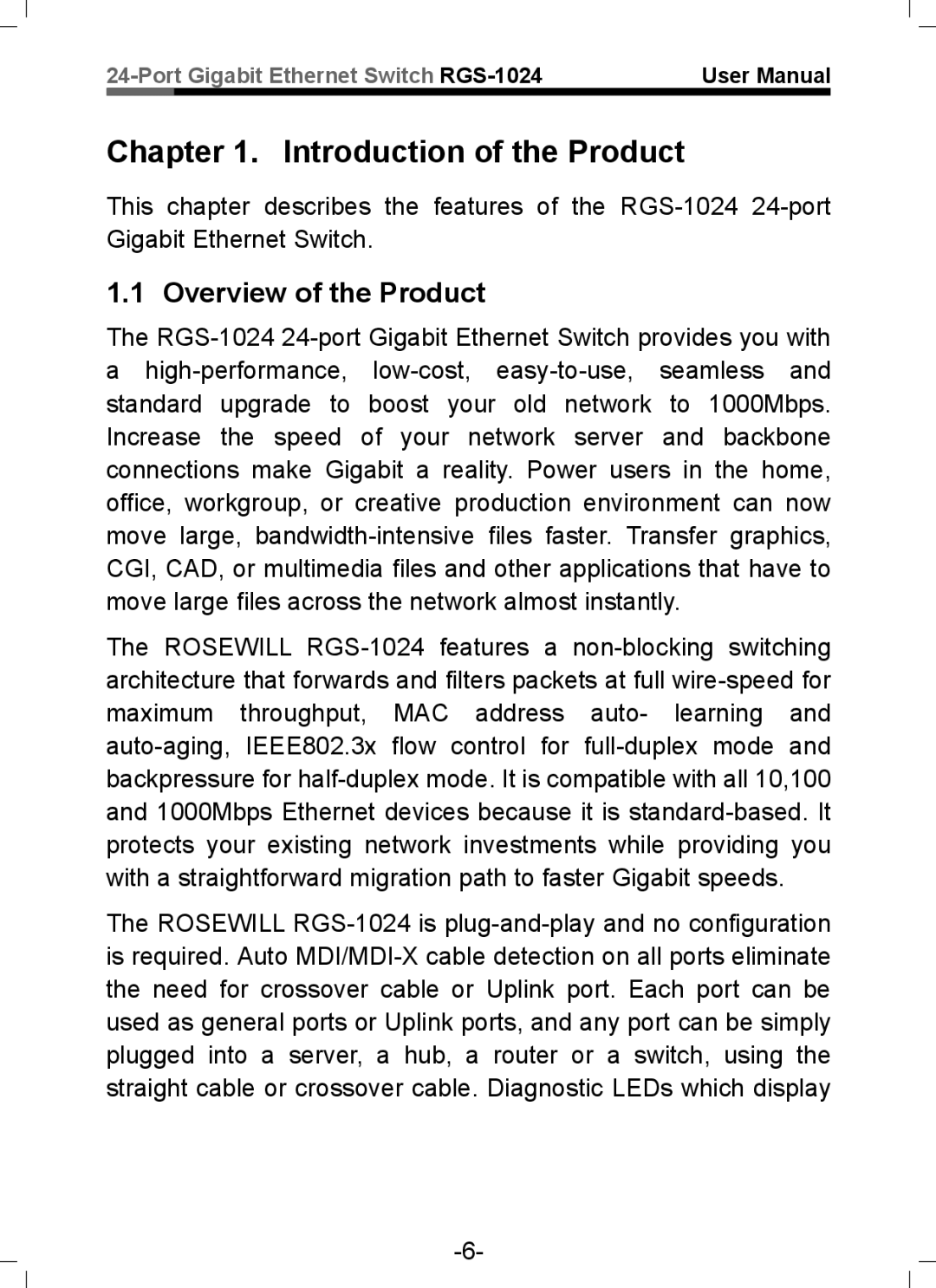 Rosewill RGS-1024 user manual Introduction of the Product, Overview of the Product 