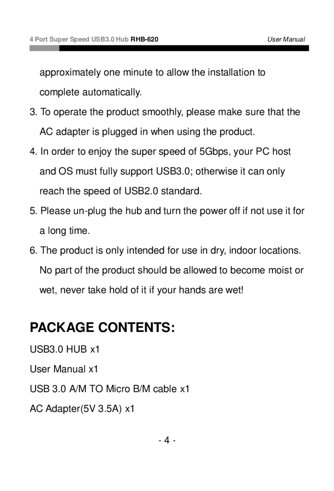 Rosewill RHB-620 user manual Package Contents 