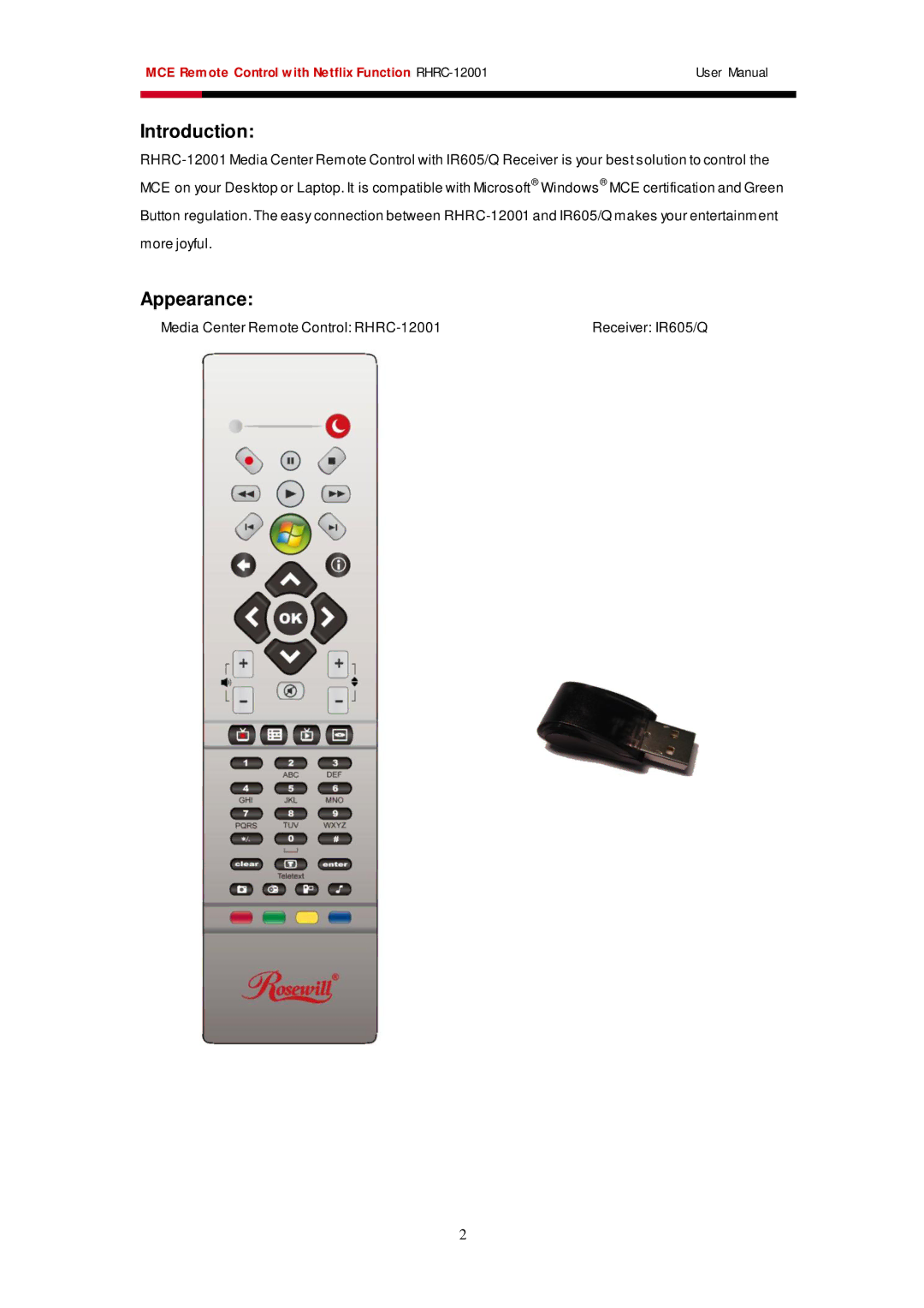 Rosewill RHRC-12001 user manual Introduction, Appearance 