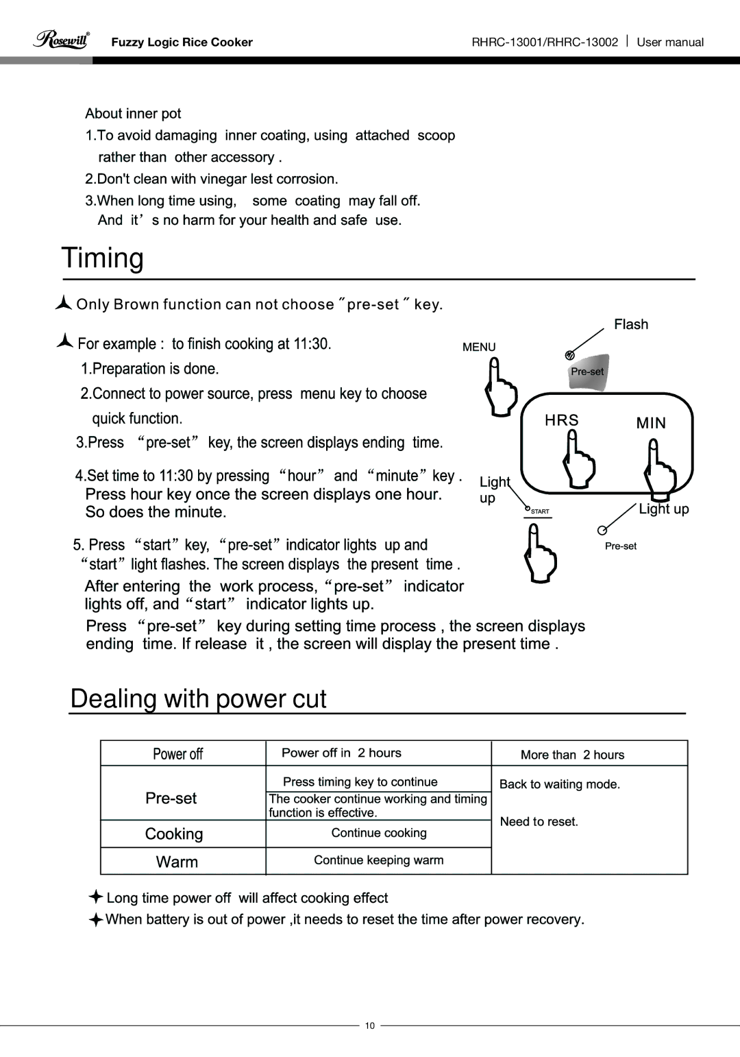 Rosewill RHRC-13001 user manual Timing 