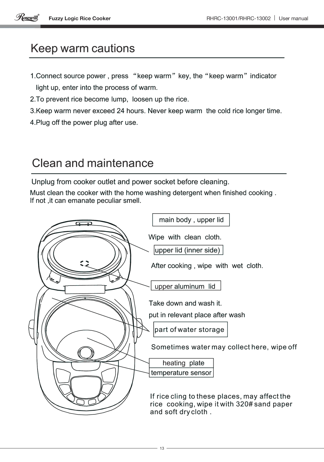 Rosewill RHRC-13001 user manual Fuzzy Logic Rice Cooker 