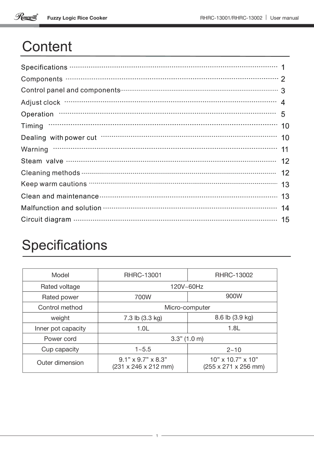 Rosewill RHRC-13001 user manual Fuzzy Logic Rice Cooker 