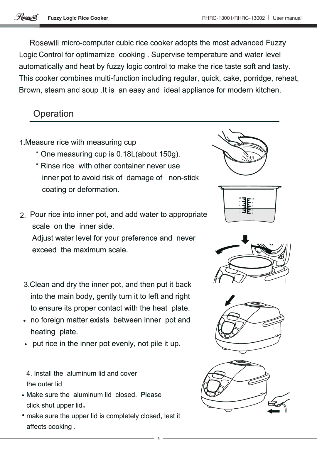 Rosewill RHRC-13001 user manual Fuzzy Logic Rice Cooker 