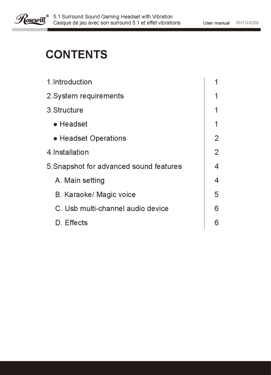 Rosewill RHTS-8206 user manual Contents 