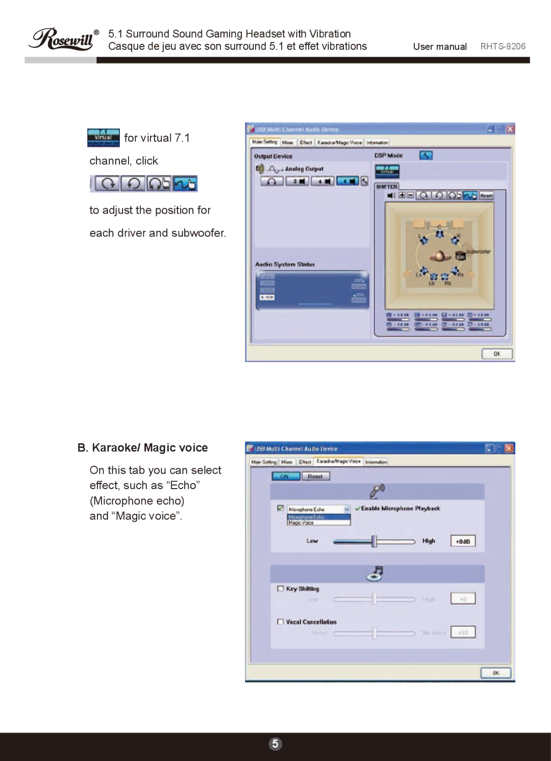 Rosewill RHTS-8206 user manual Karaoke/ Magic voice 