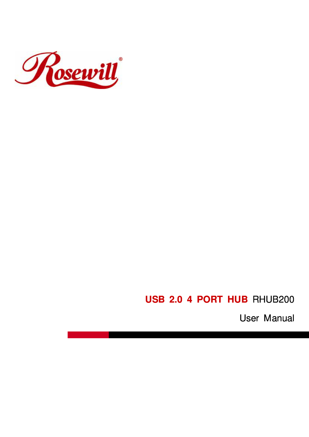 Rosewill RHUB-200 user manual USB 2.0 4 PORT HUB RHUB200, User Manual 