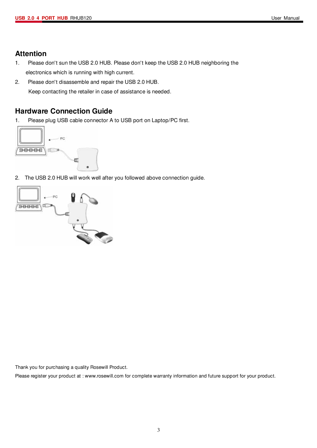 Rosewill RHUB120 user manual Hardware Connection Guide 