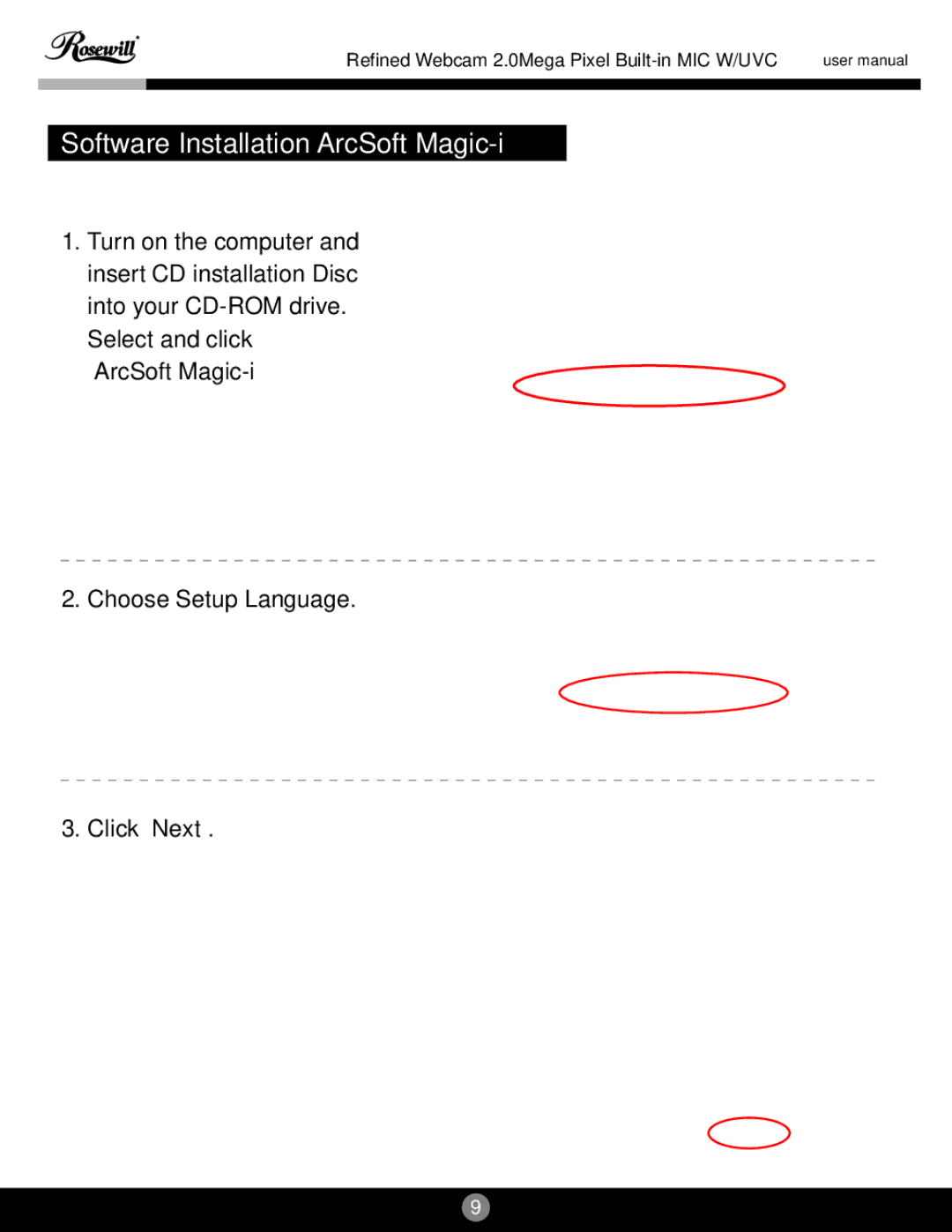 Rosewill RIWC-11001 user manual Software Installation ArcSoft Magic-i 