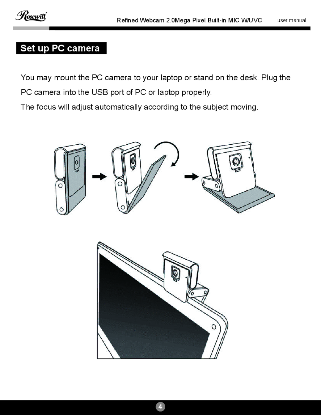 Rosewill RIWC-11001 user manual Set up PC camera 