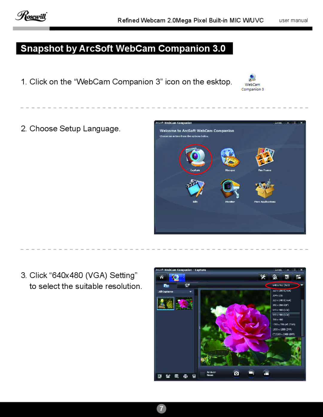 Rosewill RIWC-11001 user manual Snapshot by ArcSoft WebCam Companion 
