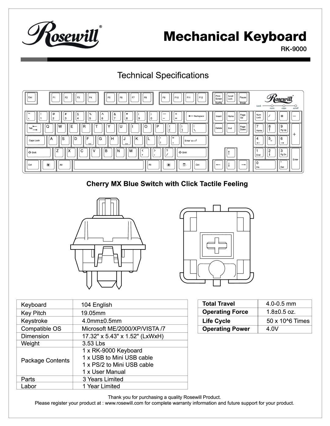 Rosewill RK-9000 manual 