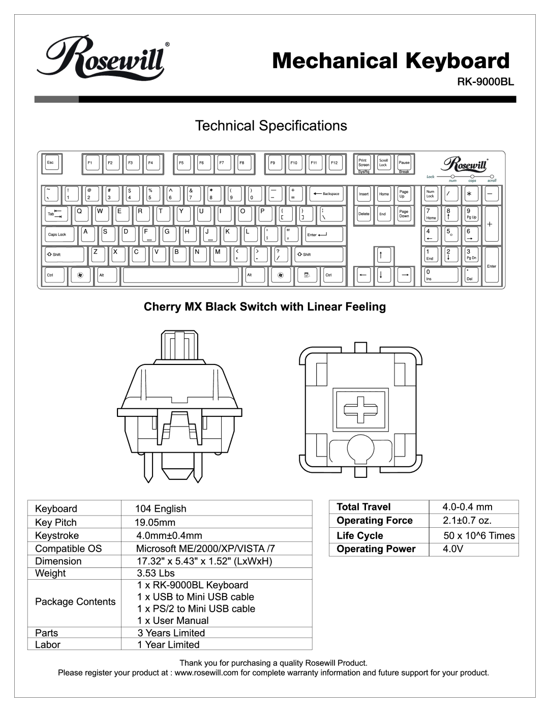 Rosewill RK-9000BL manual 