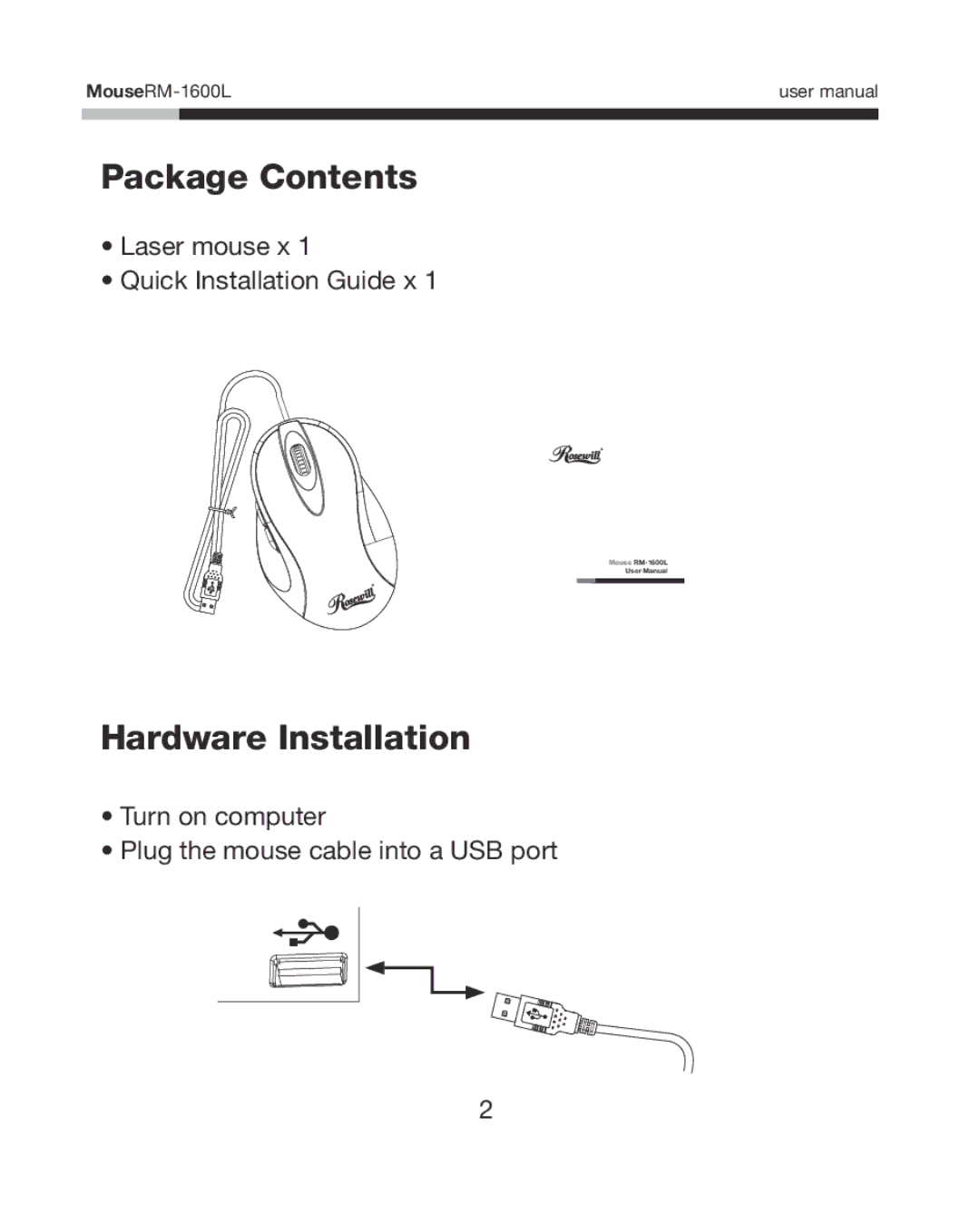 Rosewill RM-1600L user manual Package Contents, Hardware Installation 