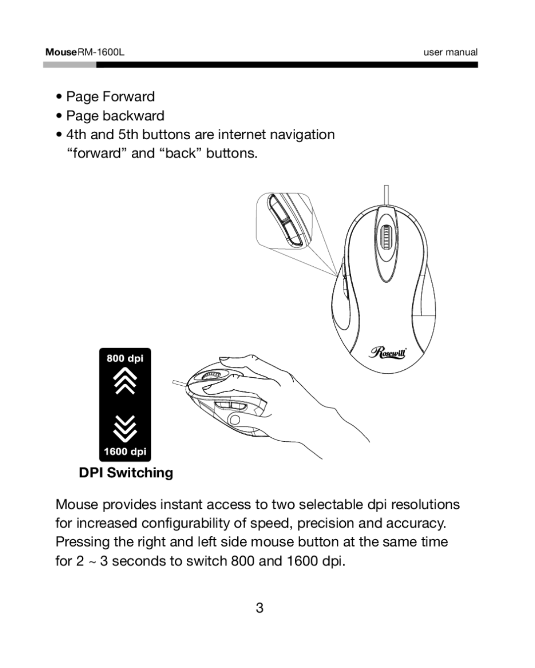 Rosewill RM-1600L user manual DPI Switching 