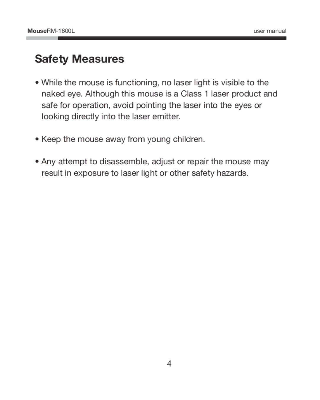 Rosewill RM-1600L user manual Safety Measures 