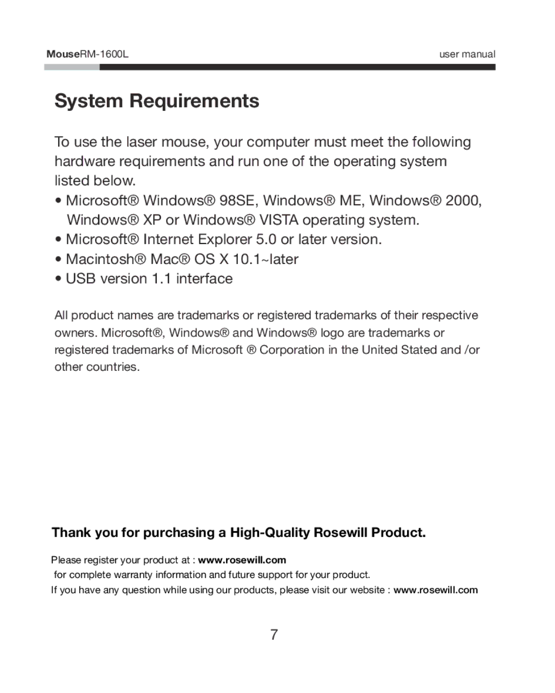 Rosewill RM-1600L user manual System Requirements 