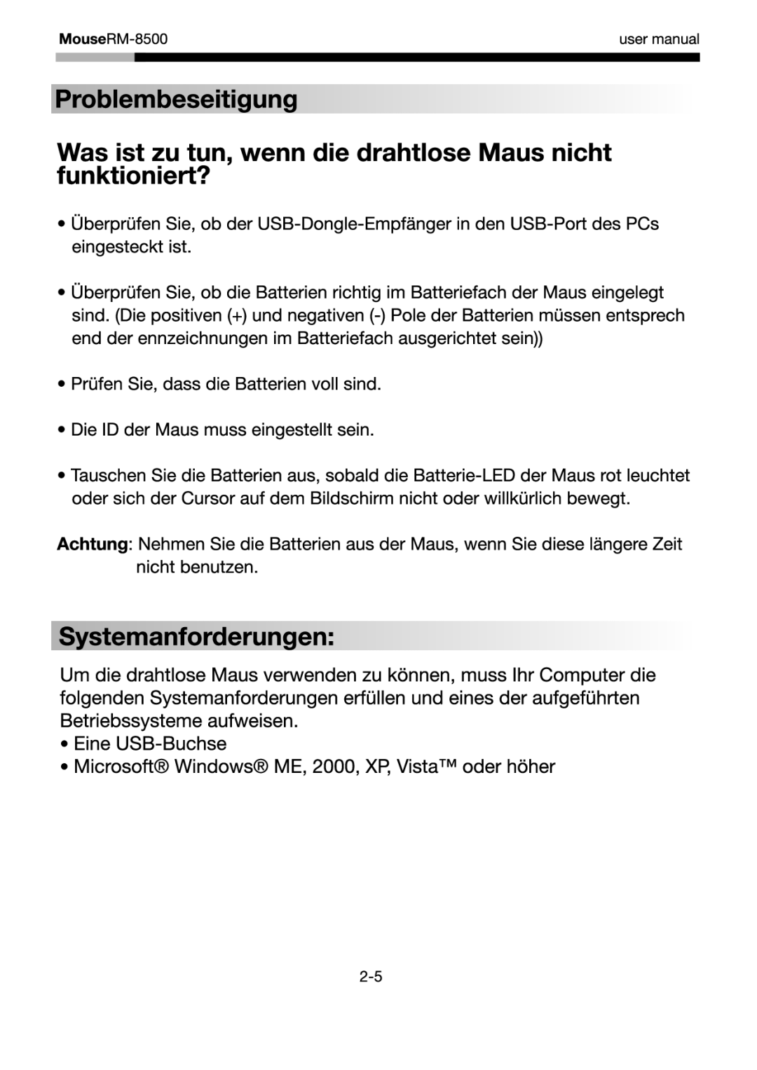 Rosewill RM-8500 user manual 