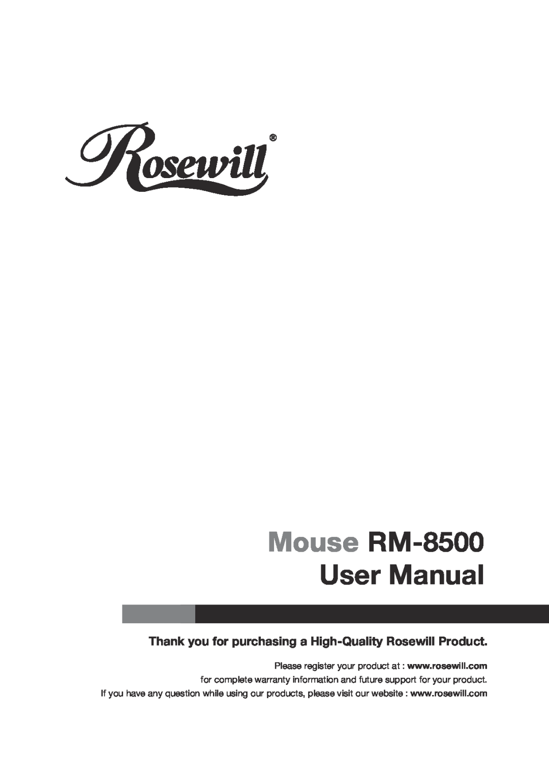 Rosewill user manual Mouse RM-8500 User Manual, Thank you for purchasing a High-Quality Rosewill Product 