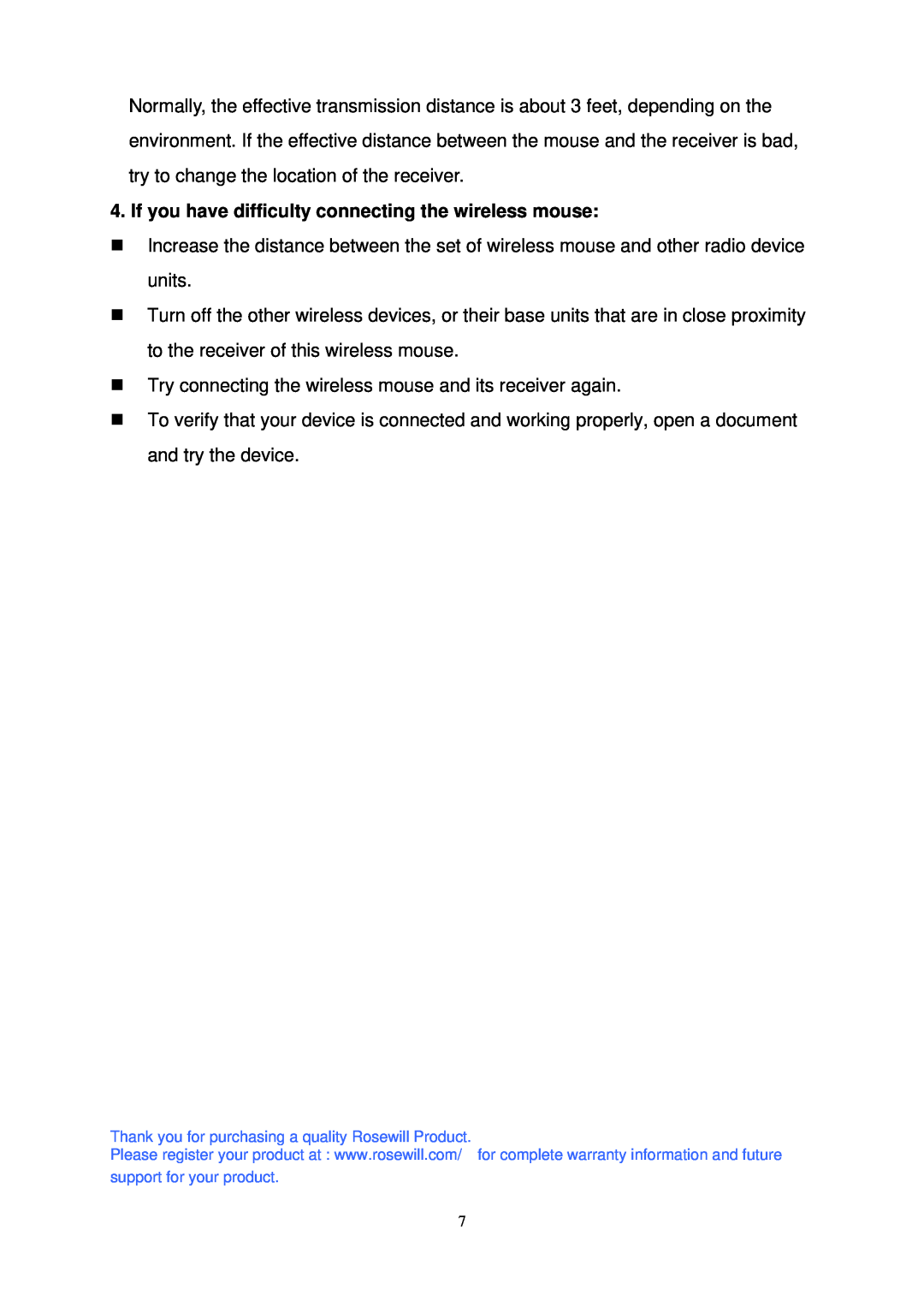 Rosewill RM1670 user manual If you have difficulty connecting the wireless mouse 