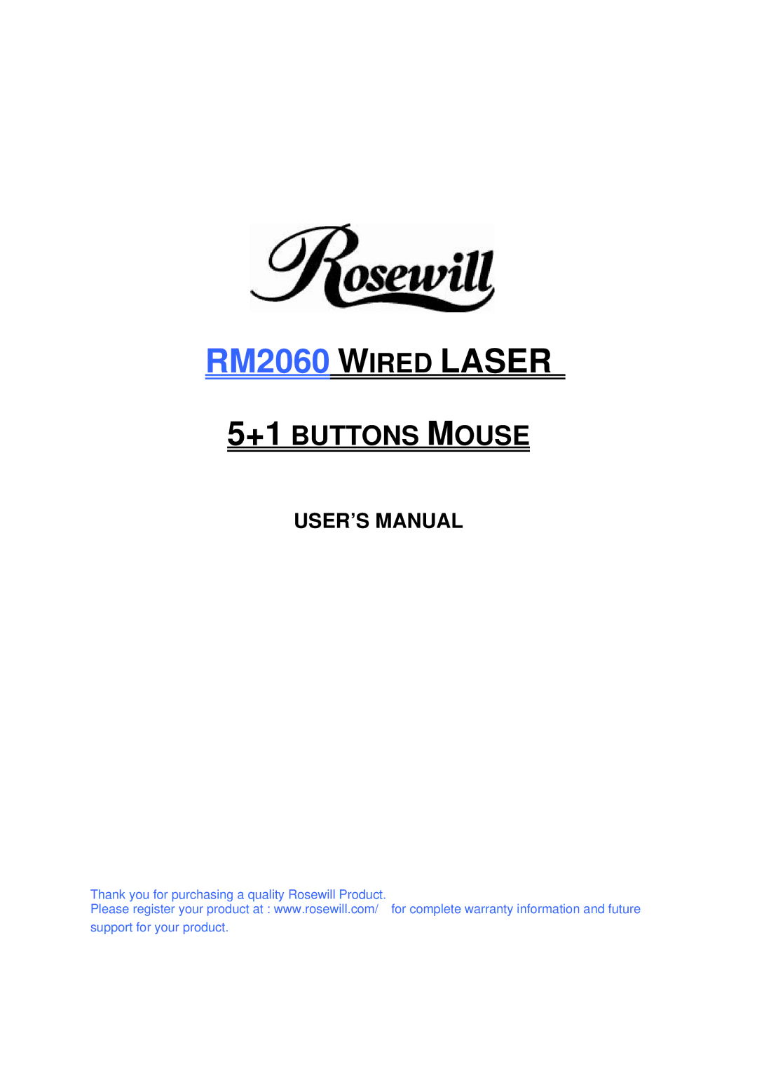 Rosewill user manual RM2060 Wired Laser, USER’S Manual 