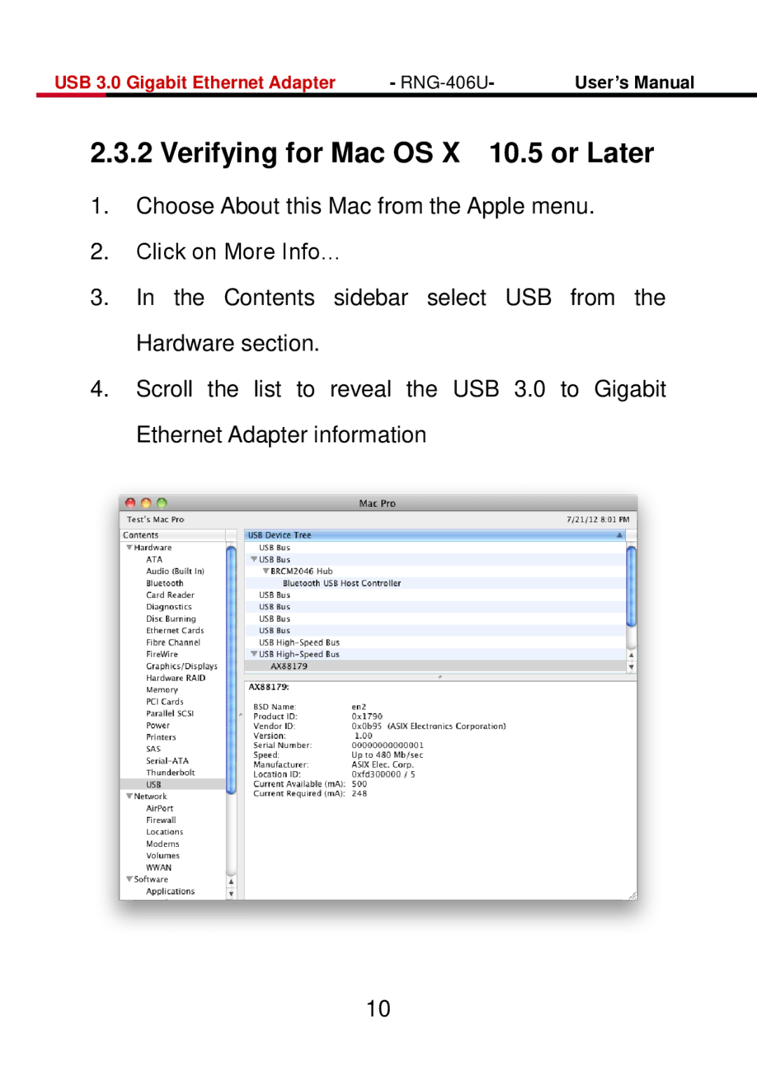 Rosewill RNG-406U user manual Verifying for Mac OS X 10.5 or Later 