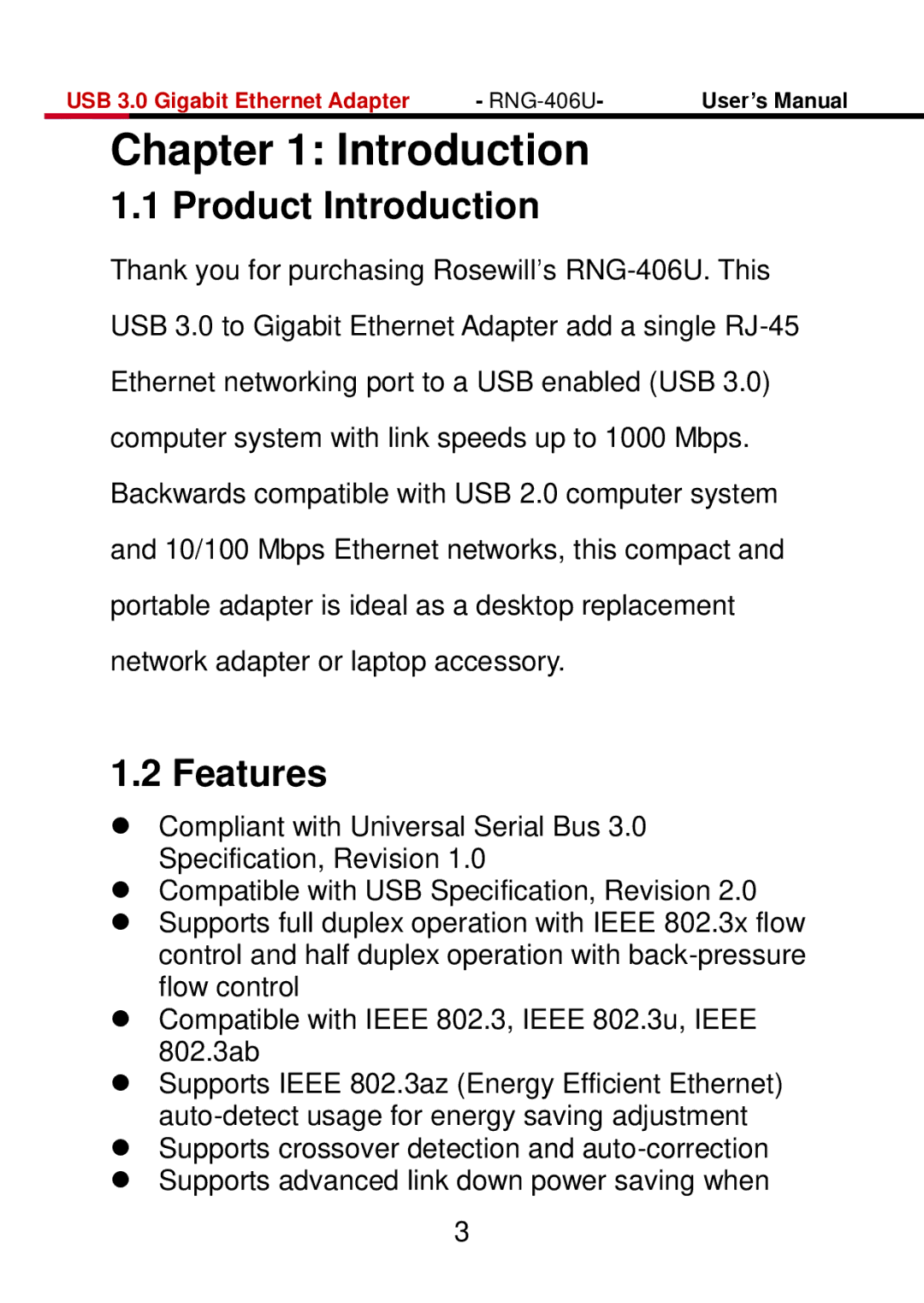 Rosewill RNG-406U user manual Product Introduction, Features 