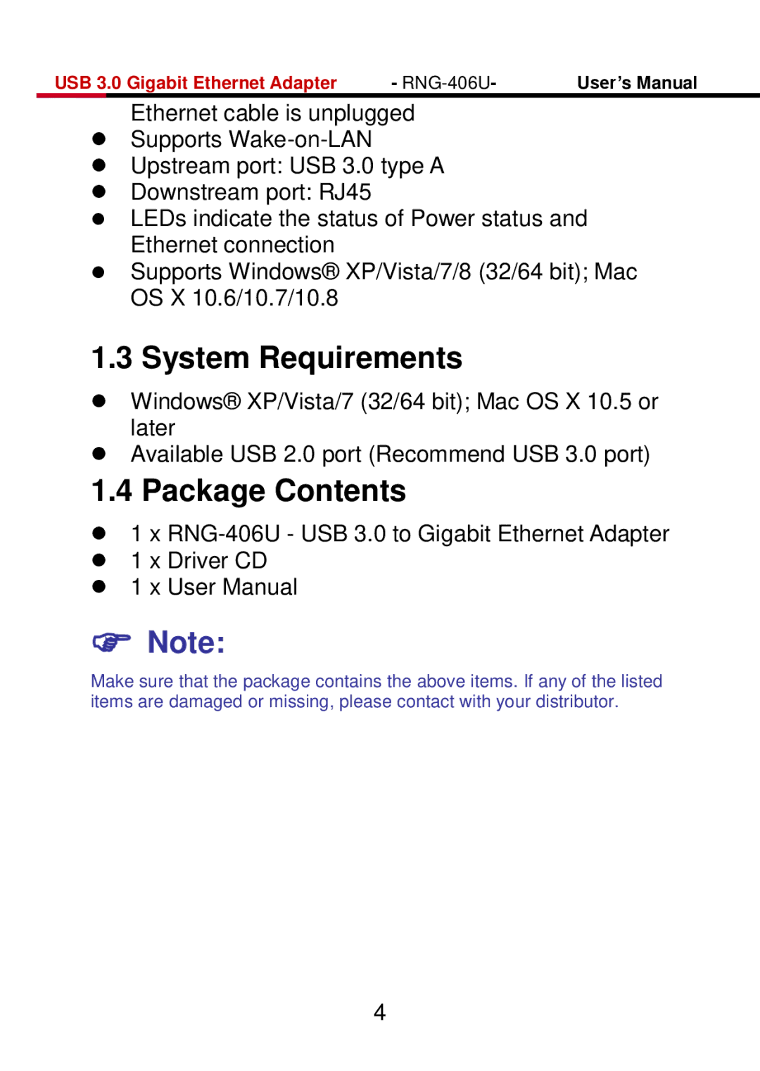 Rosewill RNG-406U user manual System Requirements, Package Contents 