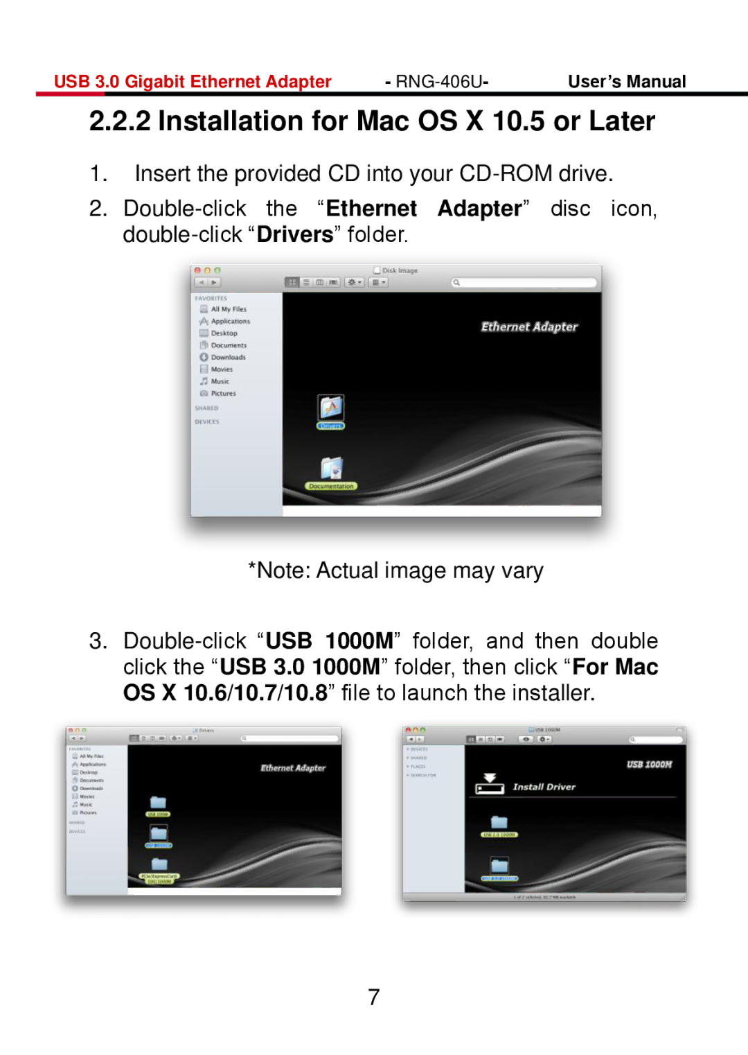 Rosewill RNG-406U user manual Installation for Mac OS X 10.5 or Later 