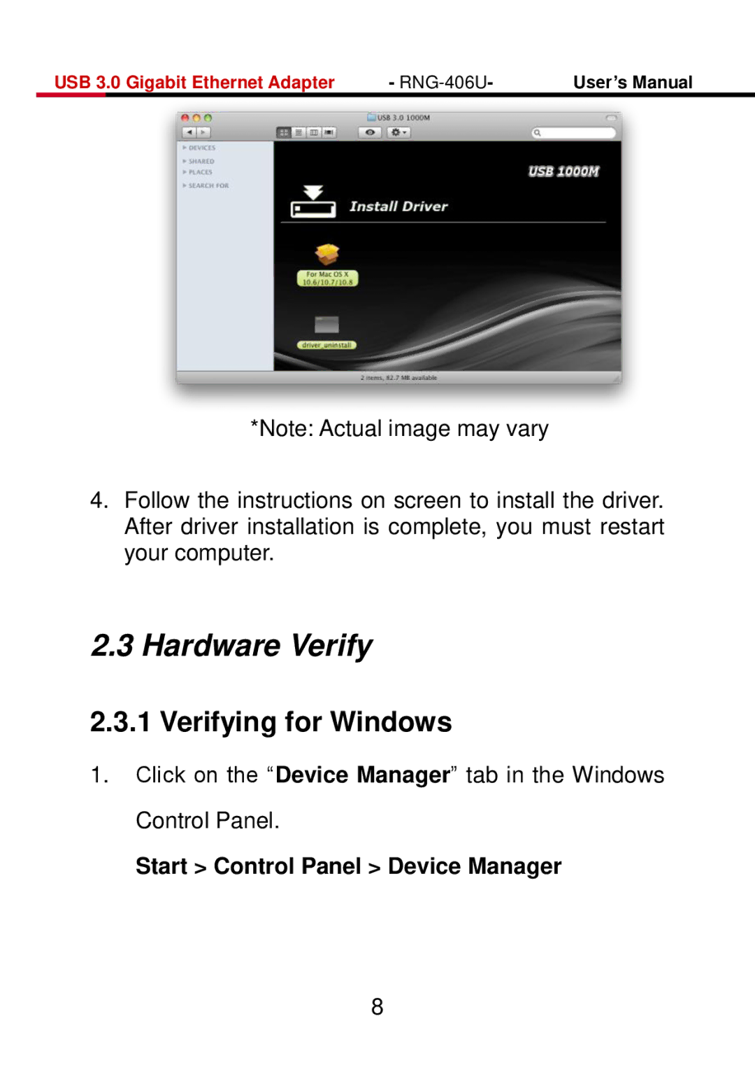 Rosewill RNG-406U user manual Hardware Verify, Verifying for Windows 