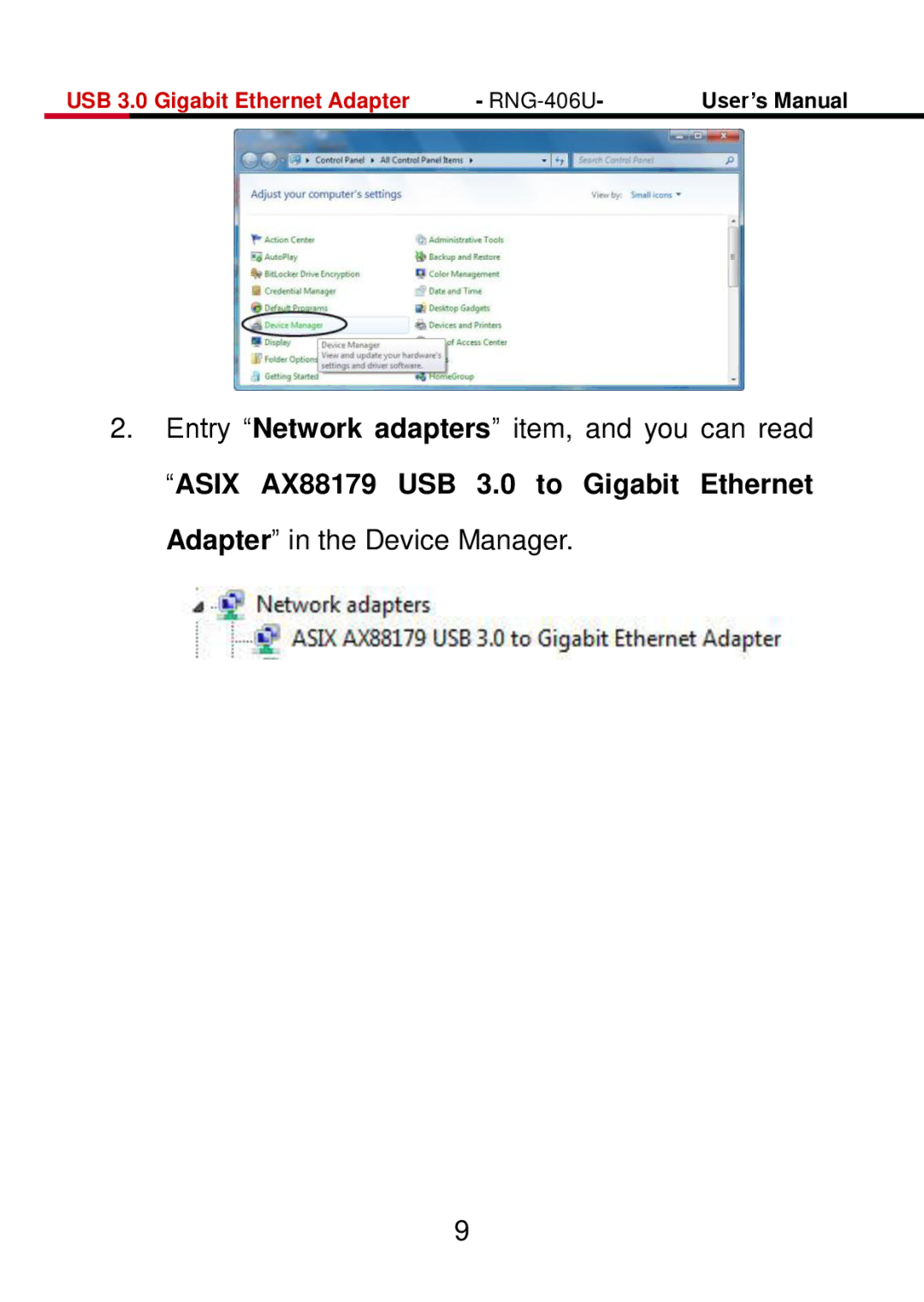 Rosewill RNG-406U user manual Entry Network adapters item, and you can read 